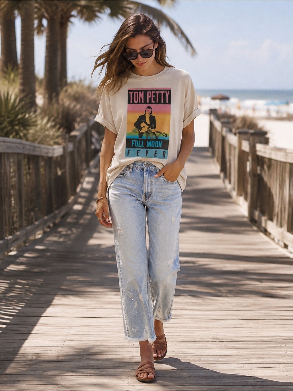 Free People Cream Tom Petty Full Moon Fever Band Graphi T oversized